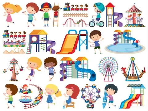 Large set of isolated objects of kids and circus Ilustração Stock