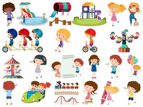 Large set of isolated objects of kids and circus Ilustração Stock