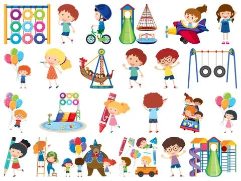 Large set of isolated objects of kids and circus Ilustração Stock