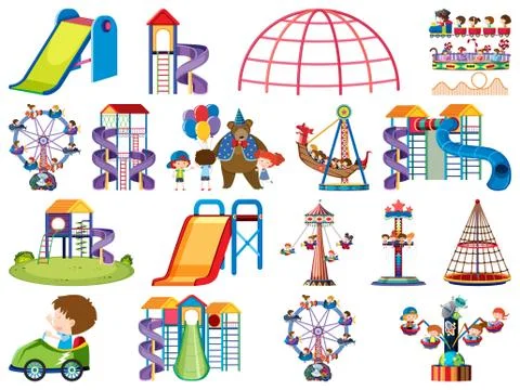 Large set of isolated objects of kids and circus Stockillustratie