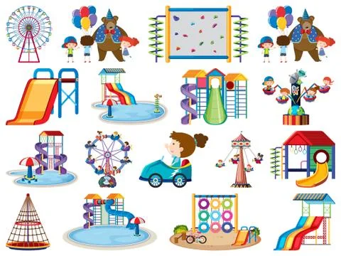 Large set of isolated objects of kids and circus Ilustración de archivo