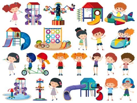 Large set of isolated objects of kids and playground Ilustração Stock