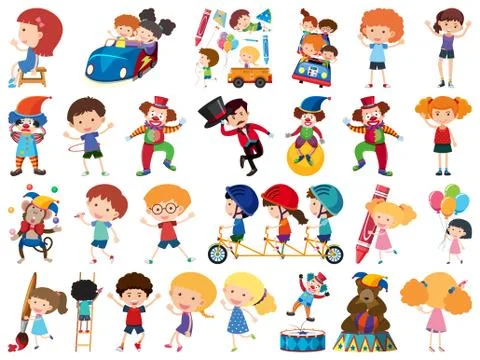 Large set of isolated objects of kids and circus Ilustração Stock
