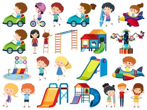 Large set of isolated objects of kids and playground Ilustración de archivo