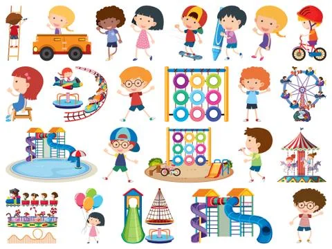 Large set of isolated objects of kids and playground 스톡 일러스트