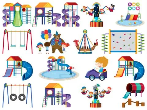 Large set of isolated objects of kids and circus Illustrazione stock