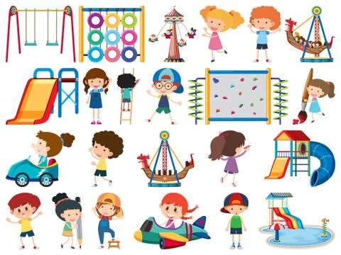 Large set of isolated objects of kids and playground Ilustração Stock