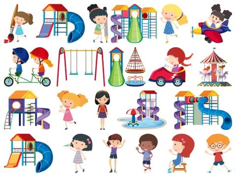 Large set of isolated objects of kids and playground Ilustración de archivo