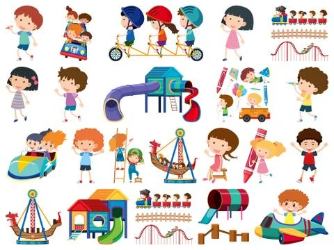 Large set of isolated objects of kids and circus Ilustración de archivo
