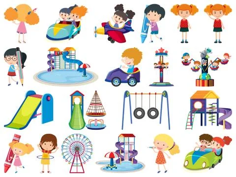 Large set of isolated objects of kids and circus Ilustración de archivo