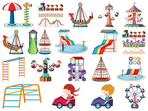 Large set of isolated objects of kids and circus Ilustração Stock