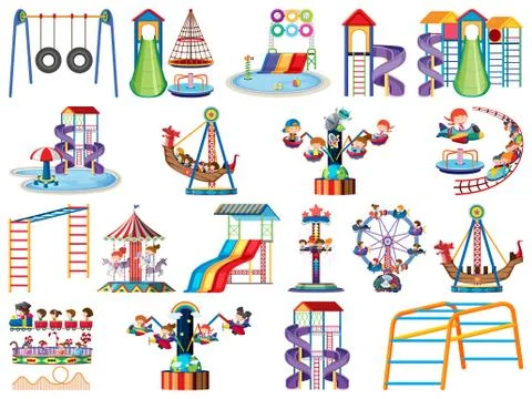 Large set of isolated objects of kids and circus Ilustração Stock
