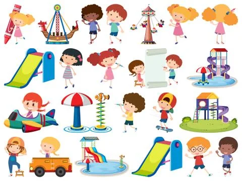 Large set of isolated objects of many children Ilustração Stock