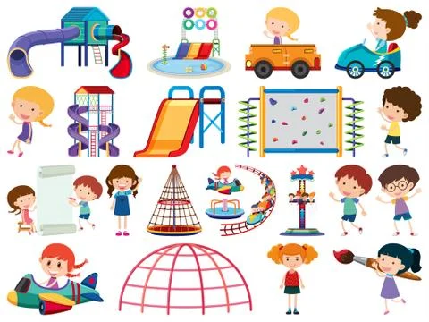 Large set of isolated objects of many children Ilustração Stock