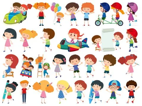 Large set of isolated objects of many kids Stockillustratie