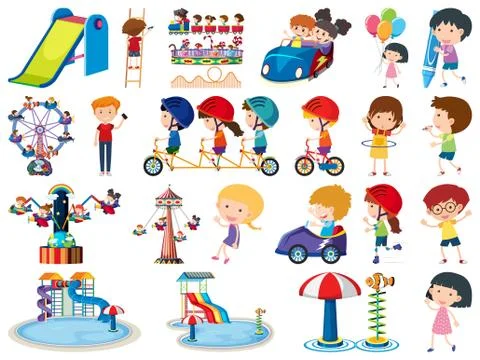 Large set of isolated objects of many children Illustrazione stock