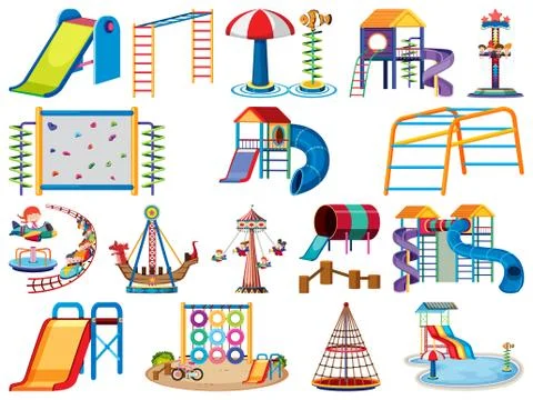 Large set of isolated objects of playground station Ilustración de archivo