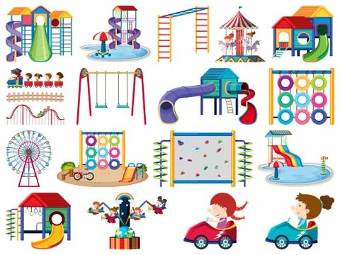 Large set of isolated objects of playground and kids Ilustração Stock