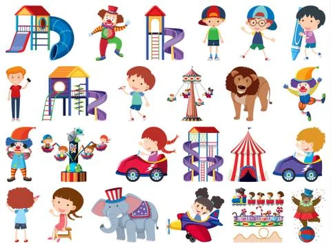 Large set of isolated objects theme circus Stock Illustration