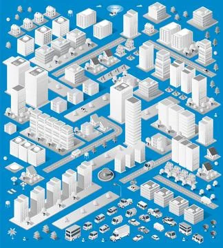A large set of isometric urban Stock Illustration