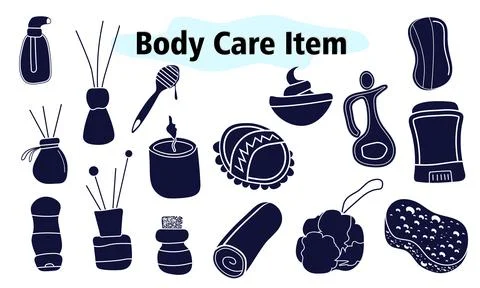 A large set of items for the bathroom and shower. Face and body care. Scents for Stockillustratie