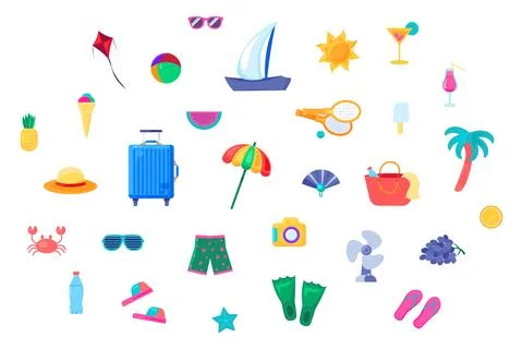 Large Set Of Items For Beach Resort Holidays Stock Illustration