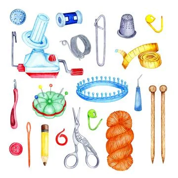 Large set of knitting tools Stock Illustration