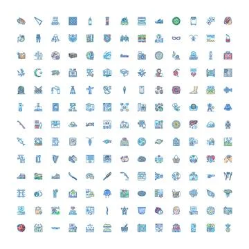 Large set of line art flat icons Stock Illustration