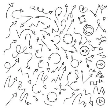 Large set of linear arrows, pointers and icons. Stock Illustration