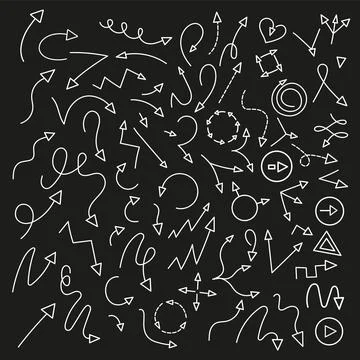 Large set of linear arrows, pointers and icons. Stock Illustration