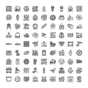Large set of linear outline pictograms and symbols Illustrazione stock