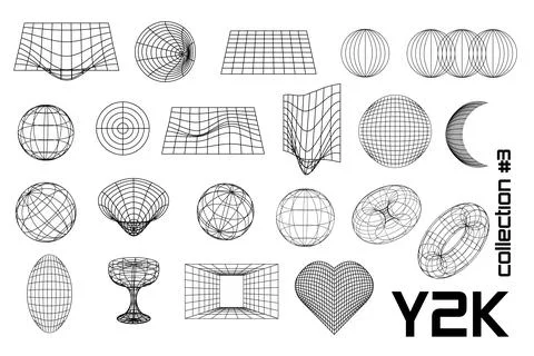 Large set linear white and black design geometric frame y2k, 3d . Vector fo.. Stock-Illustration