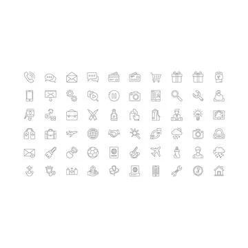 Large set of minimal grey line art business and communication icons Stock Illustration