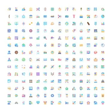 Large set modern flat line filled icons Stock Illustration