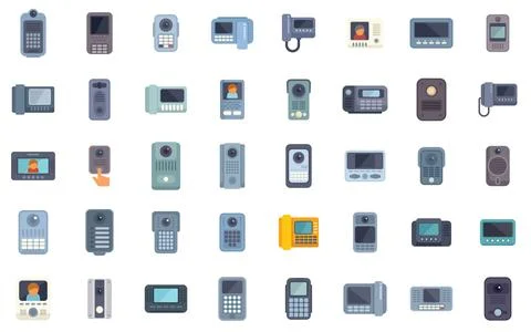 Large set of modern intercom icons showing different types of intercoms Stock Illustration