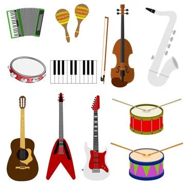 A large set of musical instruments Stock Illustration