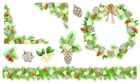 A large set of New Year and Christmas designs for postcards, invitations Stock Illustration