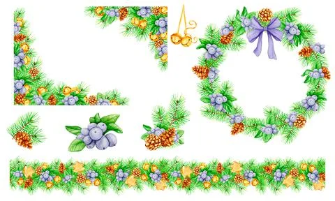 A large set of New Year and Christmas designs for postcards, invitations Stock Illustration
