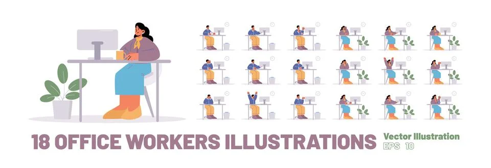 Large set office workers flat vector illustration Stock Illustration