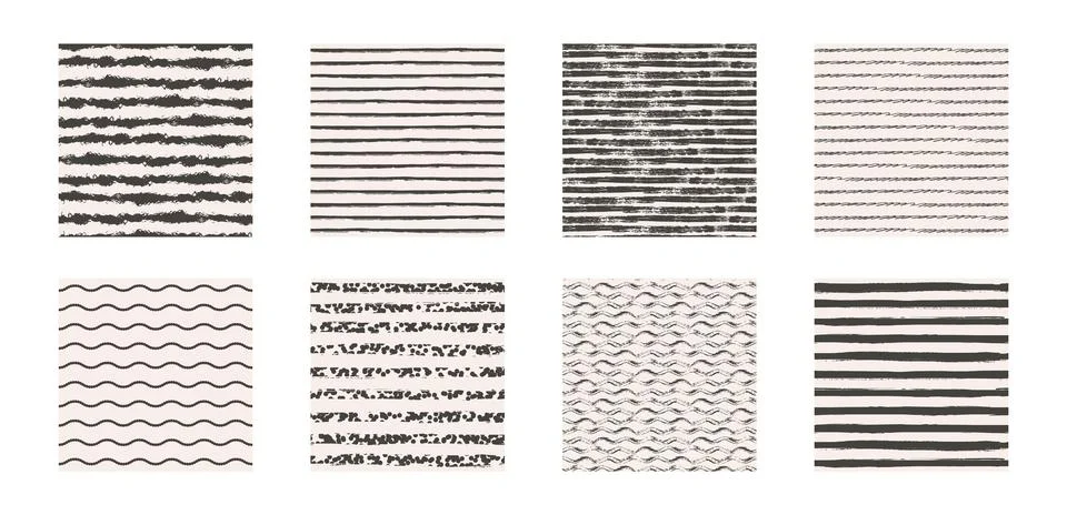 Large set of seamless patterns with grunge rough lines, brush strokes. Set of Stockillustratie