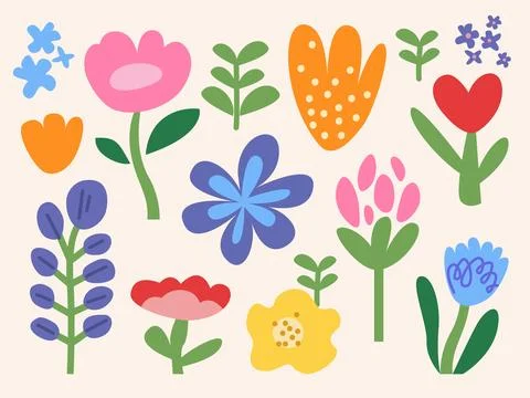 Large set of Simple trendy spring flowers Stockillustratie