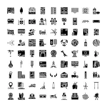 Large set solid glyphs various business technology ecology concepts Stock-Illustration