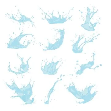 Large set of splash or drop icons of water or liquid Stock Illustration