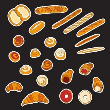 Large set of stickers or labels with bakery and sweets. Big vector collection Stock Illustration