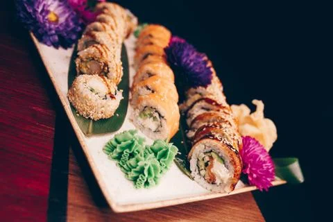 Large set of Sushi Rolls Japan food Stock Photos