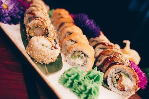 Large set of Sushi Rolls Japan food Stock Photos