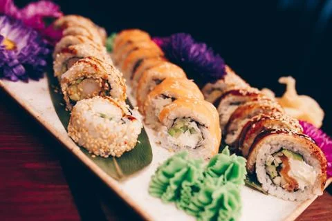 Large set of Sushi Rolls Japan food Stock Photos