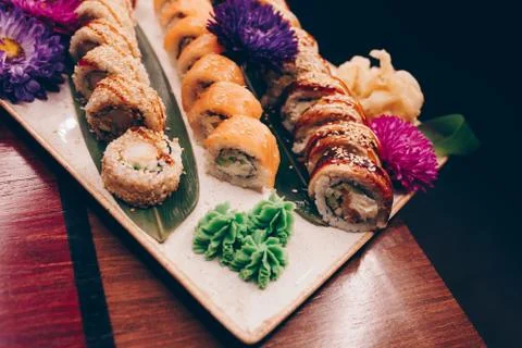 Large set of Sushi Rolls Japan food Stock Photos