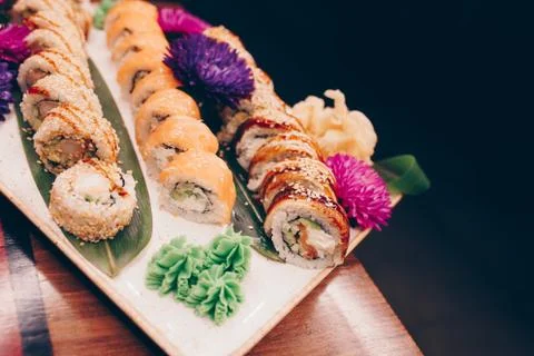 Large set of Sushi Rolls Japan food Stock Photos