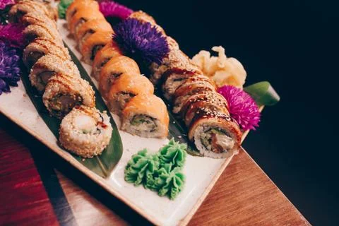 Large set of Sushi Rolls Japan food Stock Photos